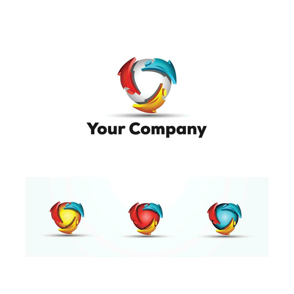 Creative Colorful Three People 3d Logo design for shared company vector