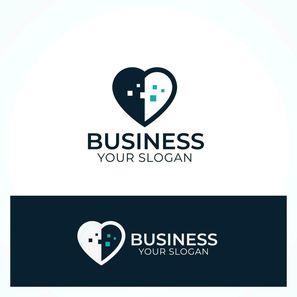 digital technology heart logo design vector