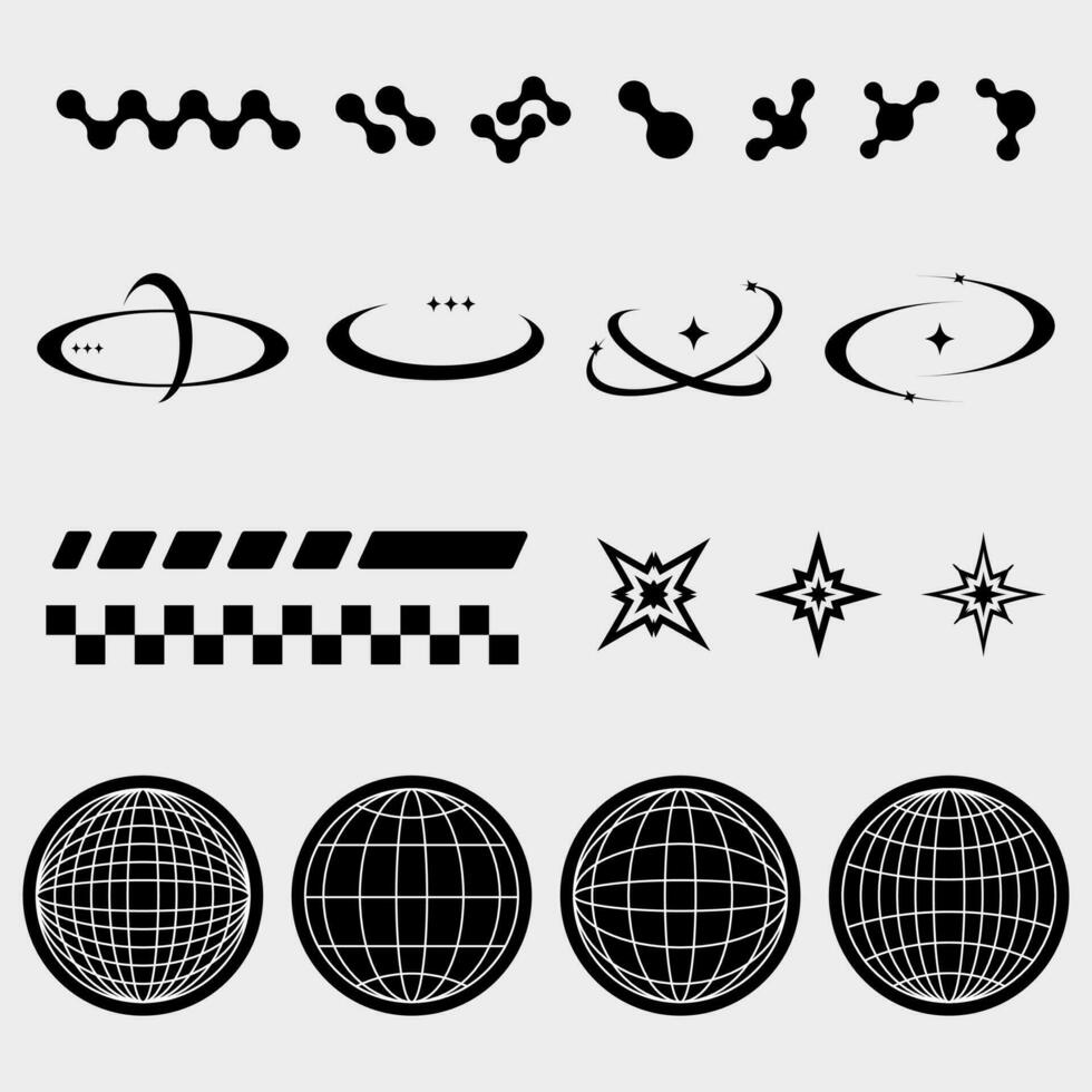 Streetwear and Y2K elements design, graphic design y2k pack set of globes, abstract shapes for fashion design vector