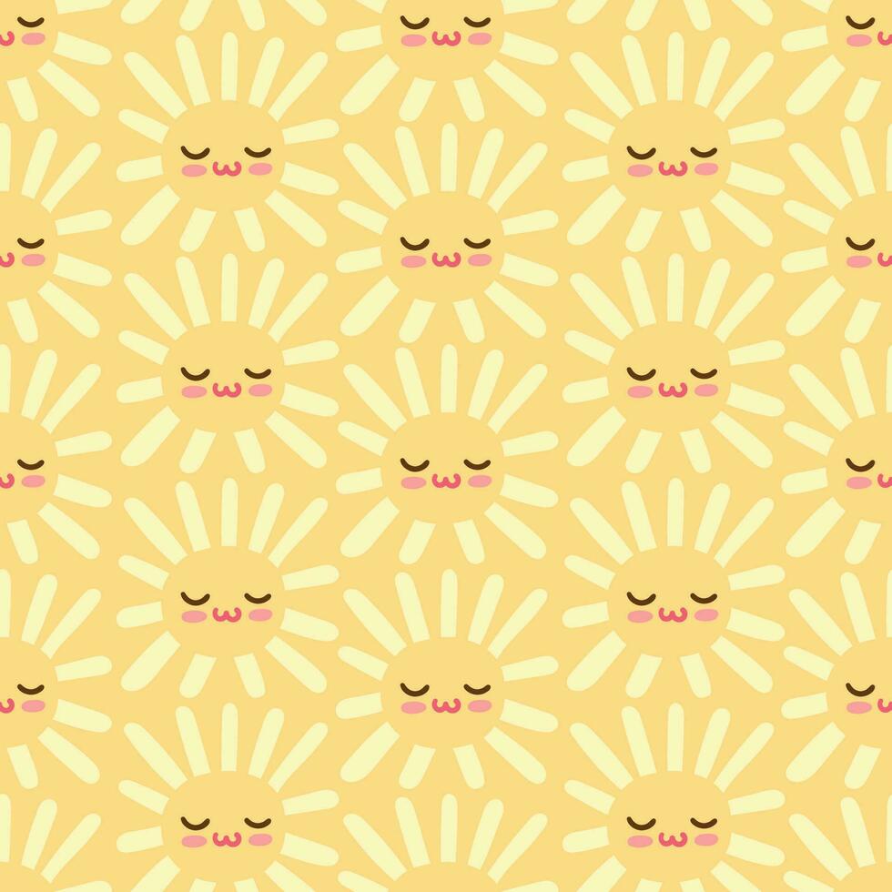 Yellow smile sun vector seamless pattern
