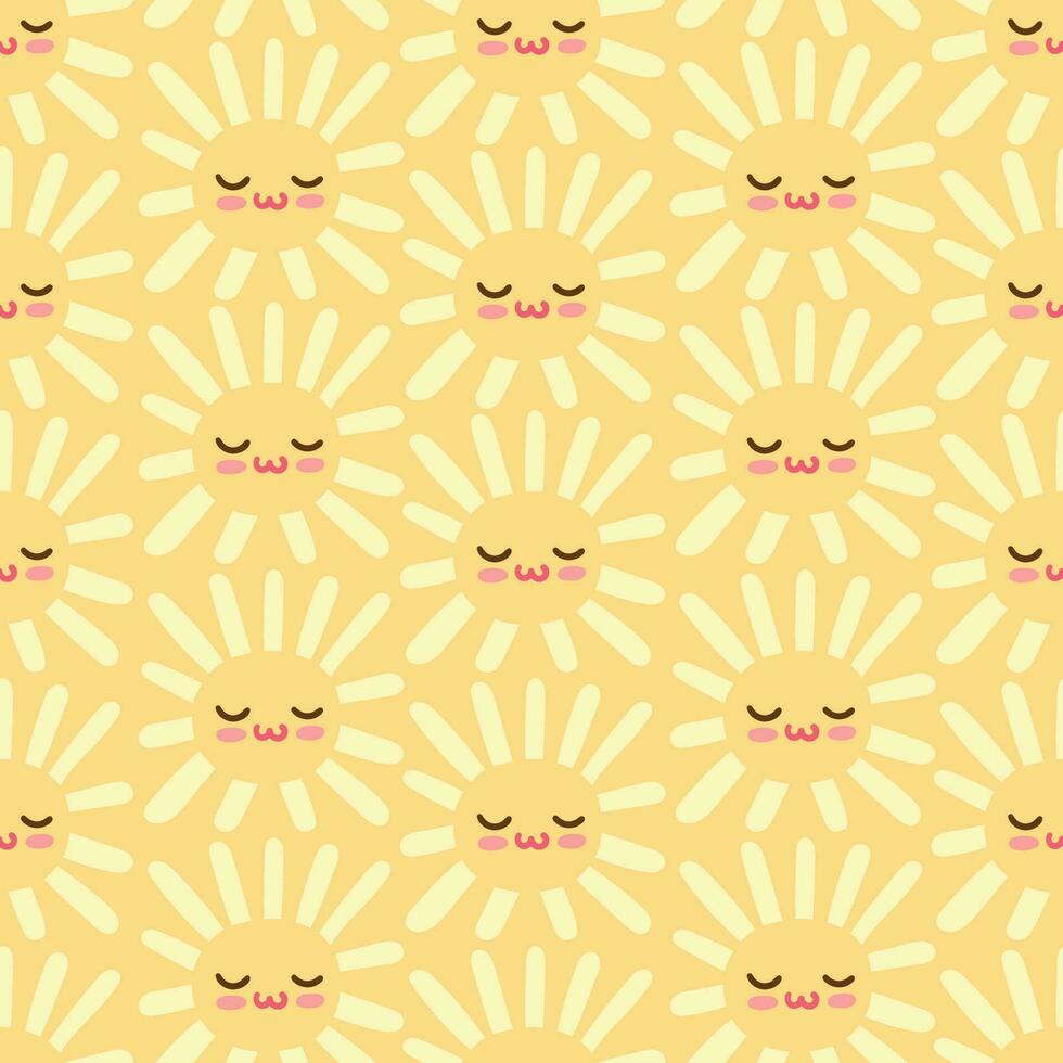 Yellow smile sun vector seamless pattern