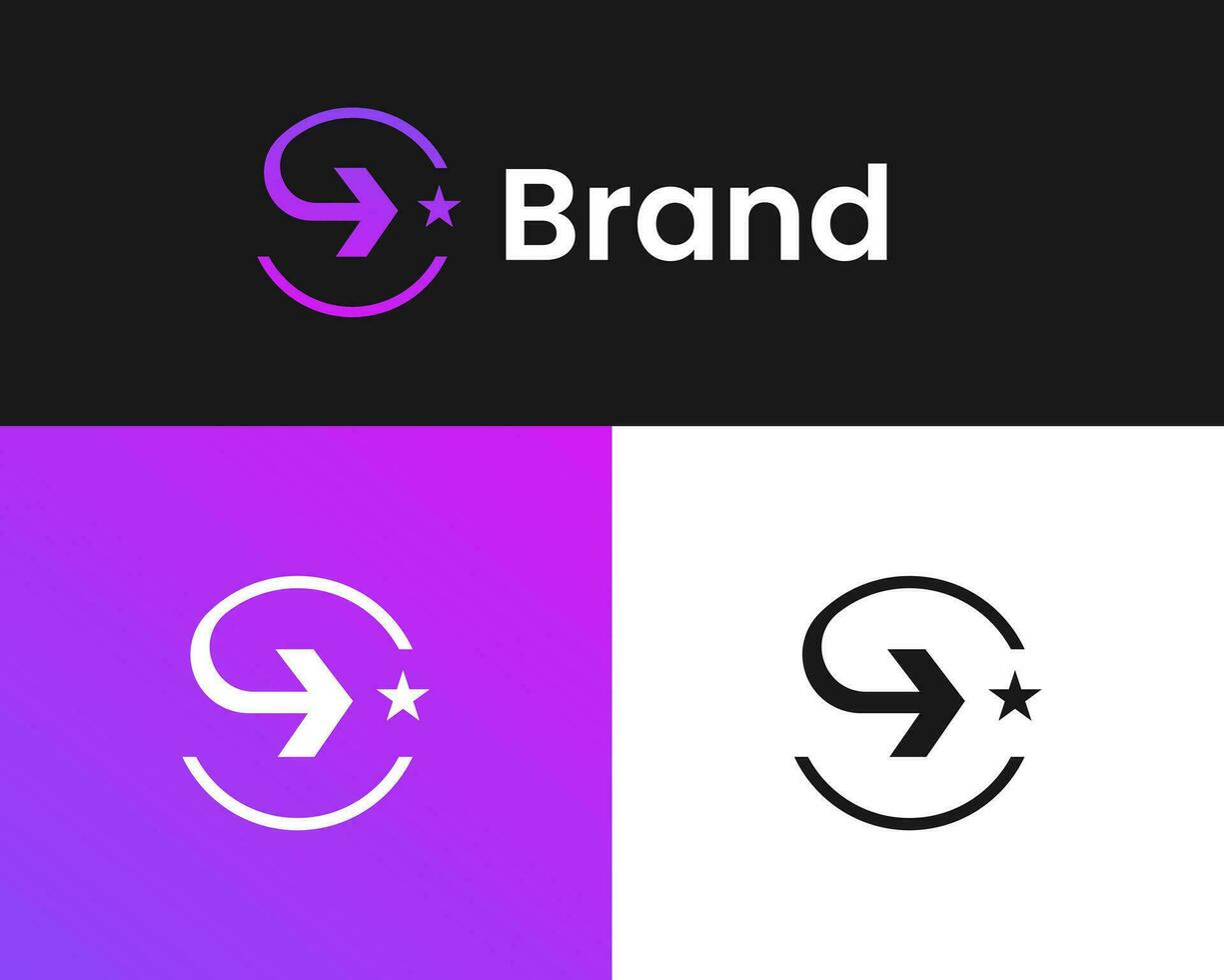 S with star combination grow business logo design template vector