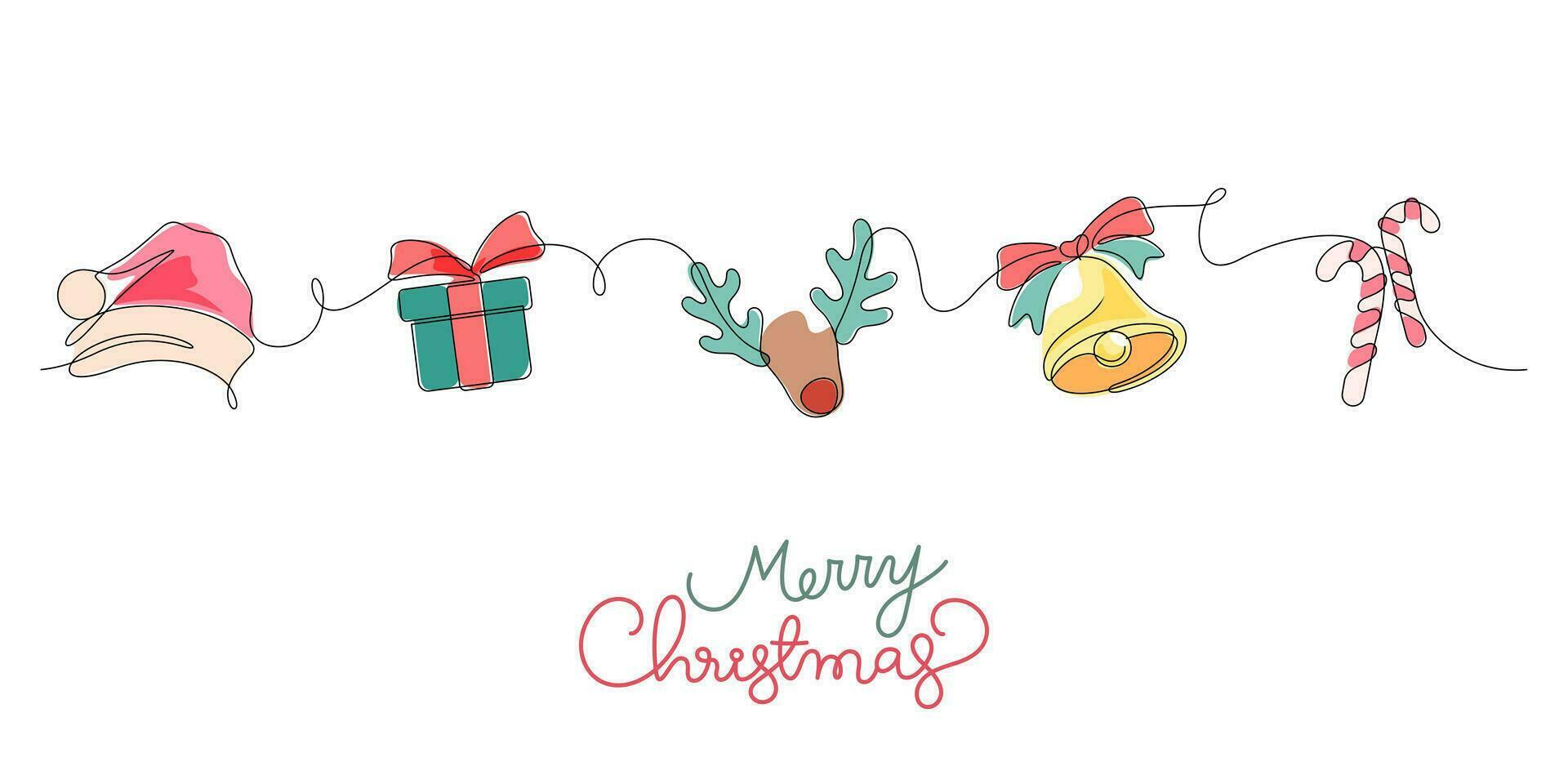 merry christmas thin line continuous greeting flat design vector