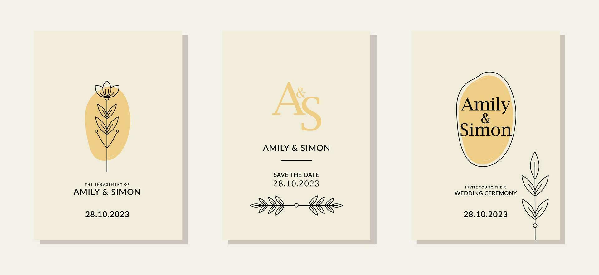 Elegant template for wedding invitation. Vector design wwith black and yellow color