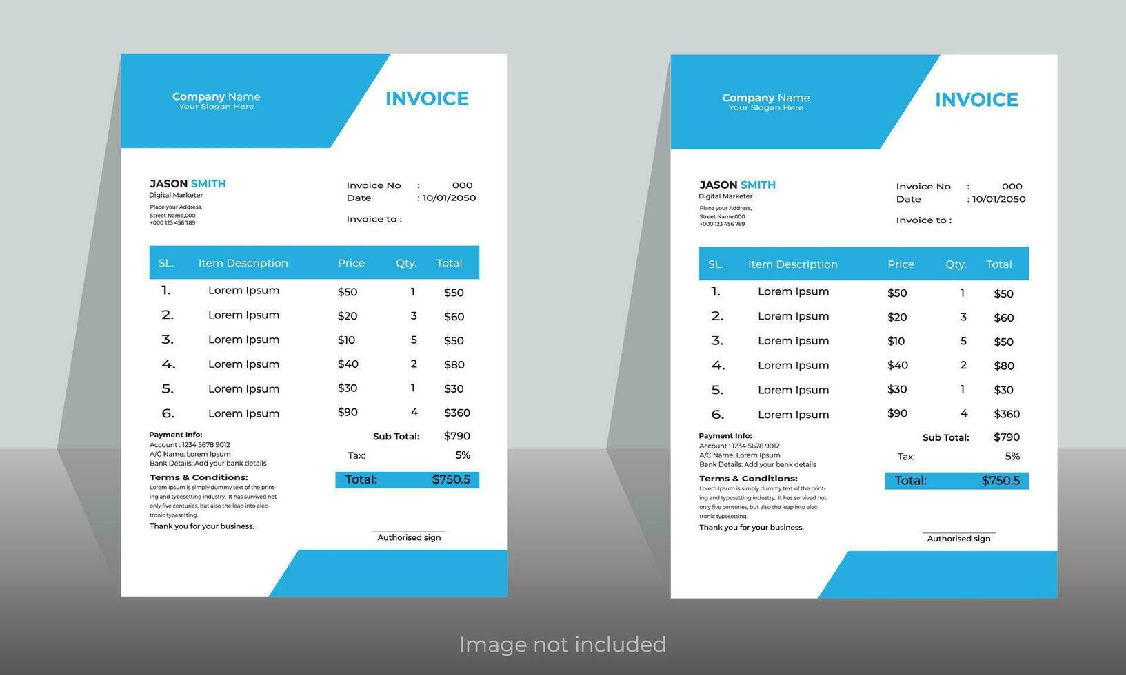 reativo y único resumen estilo negocio factura modelo. cotización factura diseño modelo papel sábana incluir contabilidad, precio, impuesto, y cantidad. con color variación vector ilustración