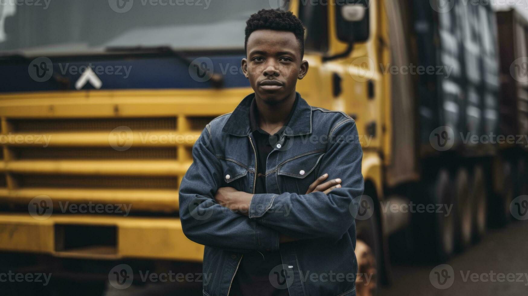 HyperRealistic photo of man standing in front of a truck. Generative ai