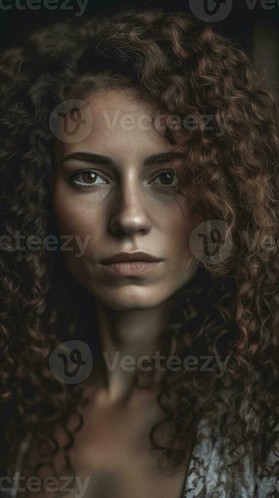 Portrait beautiful girl with curly hair. Beauty concept. Generative ai photo