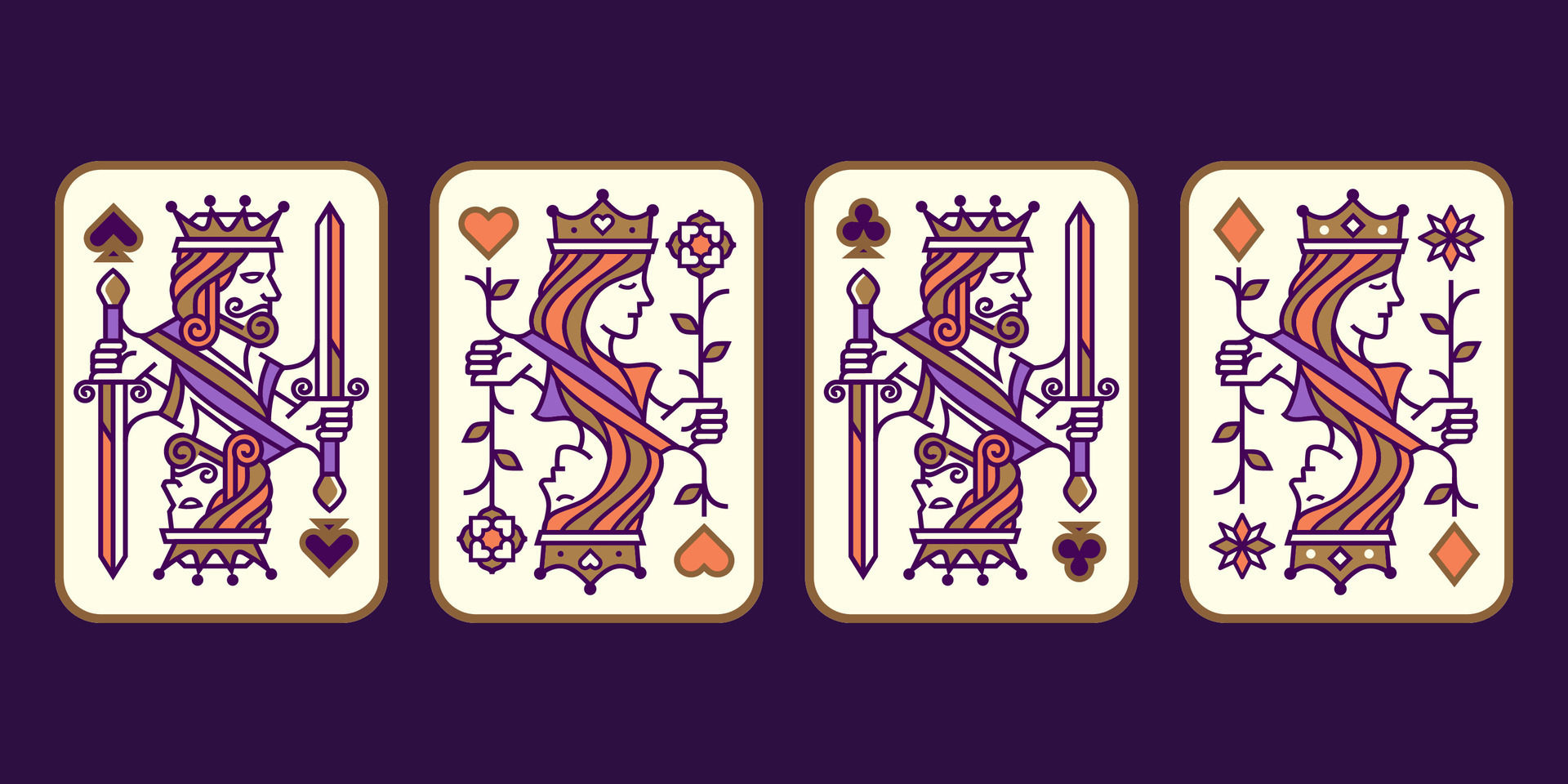 card deck design. set of King and queen colorful playing card vector