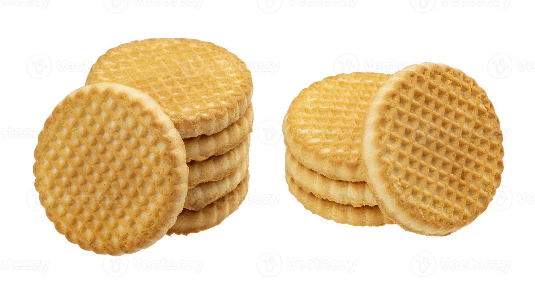 Stacks of butter cookies isolated on white background photo