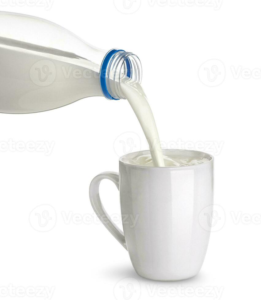 Pouring milk isolated on white background with clipping path photo