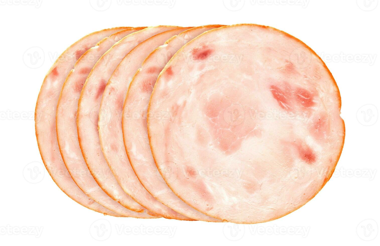 Slices of smoked ham or sausage isolated photo