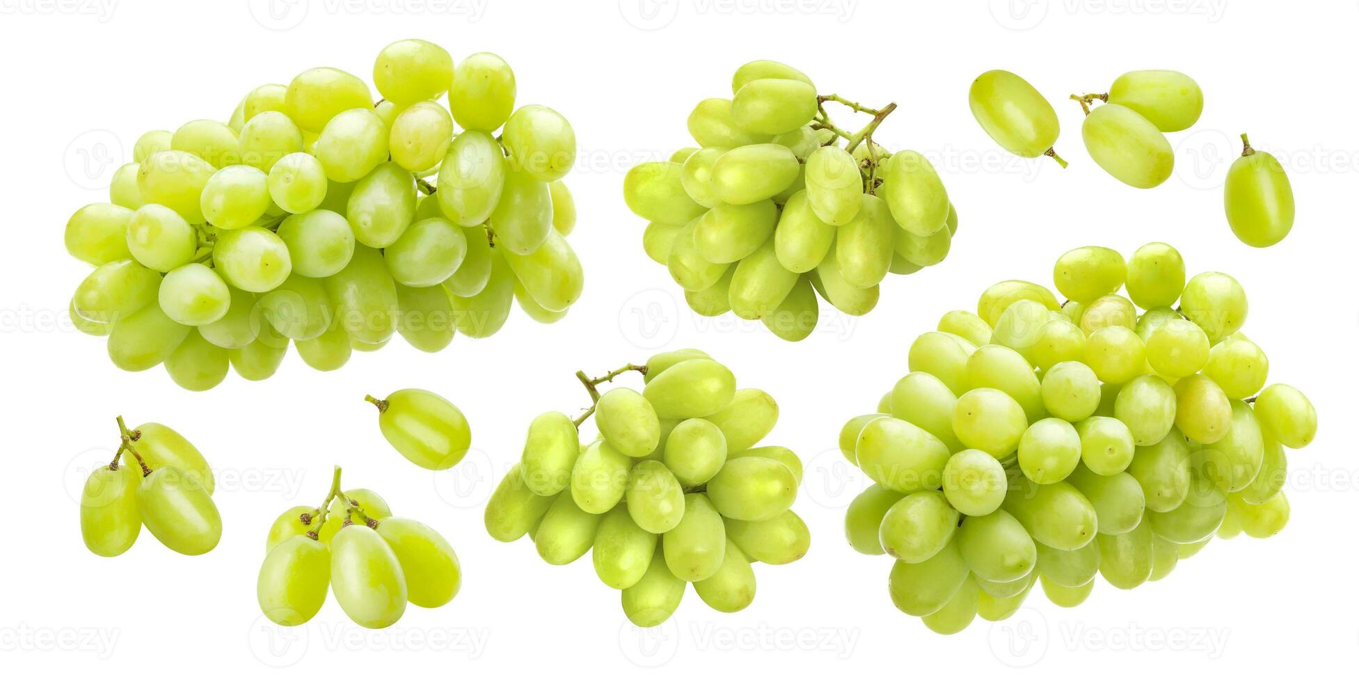 Green grape isolated on white background, collection photo