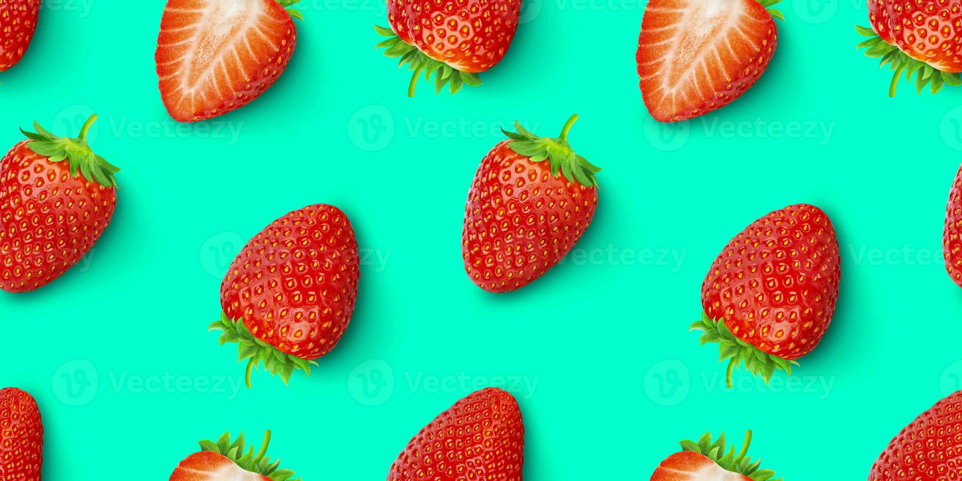 Strawberry seamless pattern, top view, flat lay photo