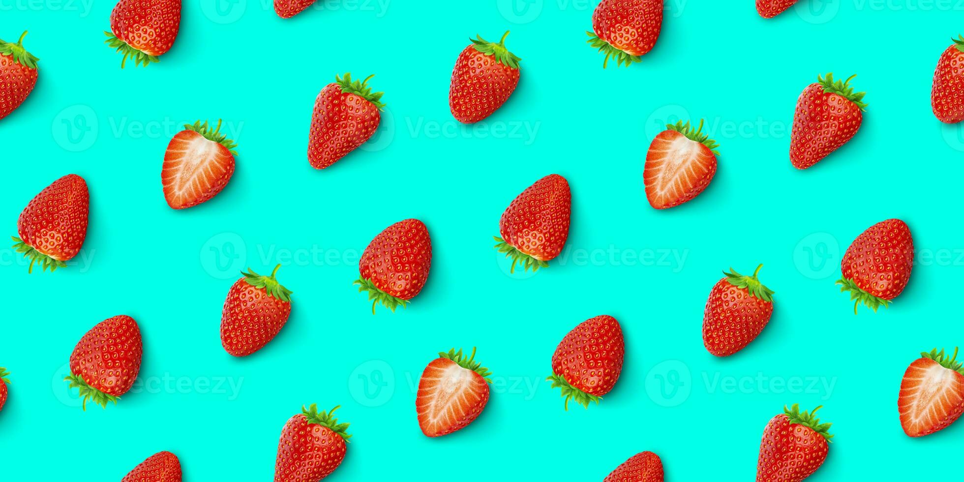 Strawberry seamless pattern, top view, flat lay photo