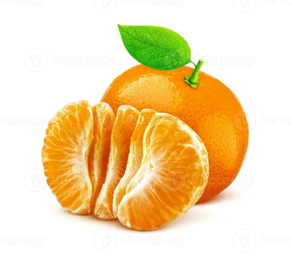 One mandarin or tangerine isolated on white background photo