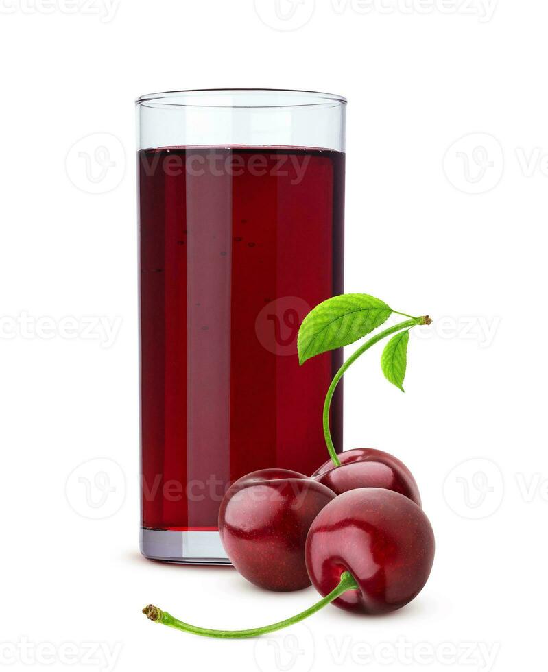 Glass of cherry juice and fresh berries isolated on white background photo