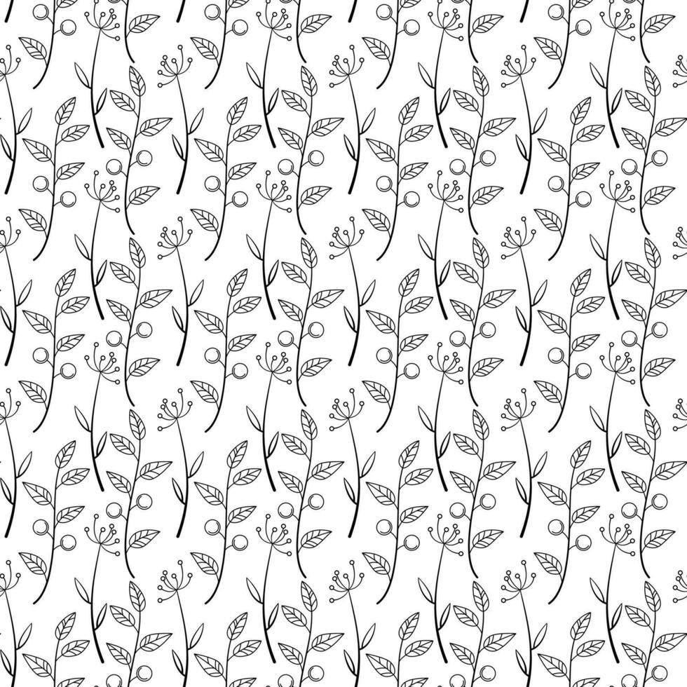 Seamless Pattern With Drawn Plants vector
