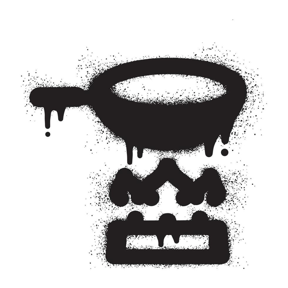 Graffiti illustration of a frying pan with black spray paint vector