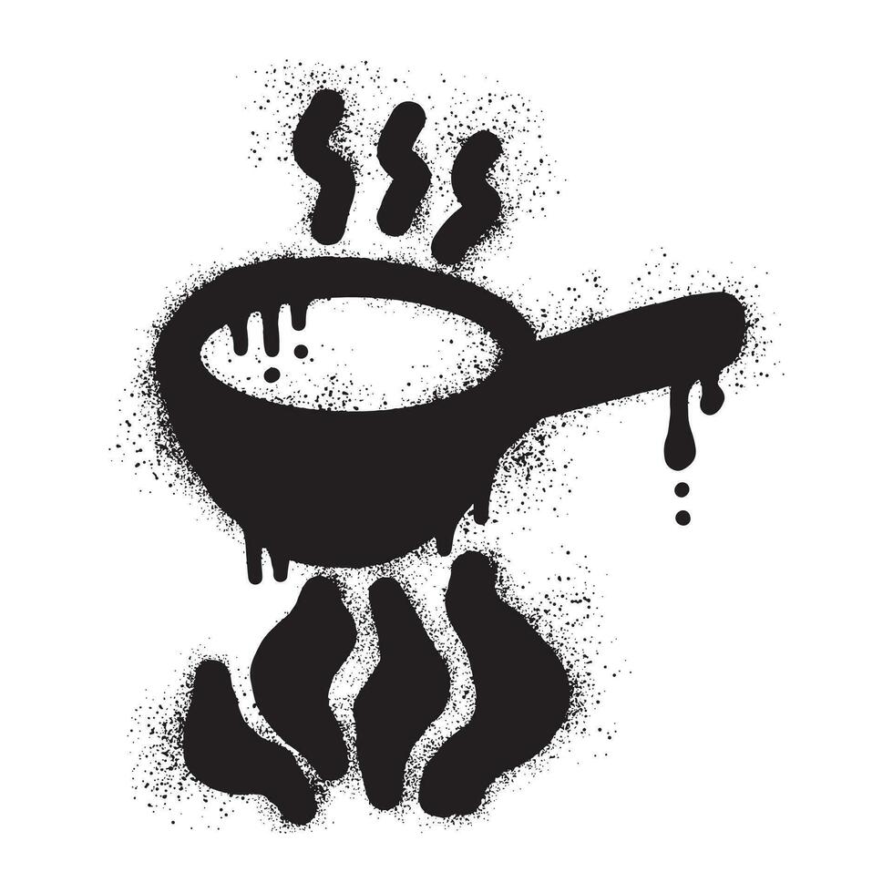 Graffiti illustration of a frying pan with black spray paint vector