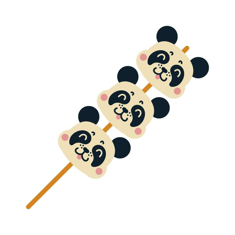 japonés dango vector icono. linda panda pastel hecho desde arroz harina. dulce asiático postre en un palo. kawaii dulces, sabroso bocadillo. ilustración aislado en blanco. plano dibujos animados clipart para imprimir, web, menú