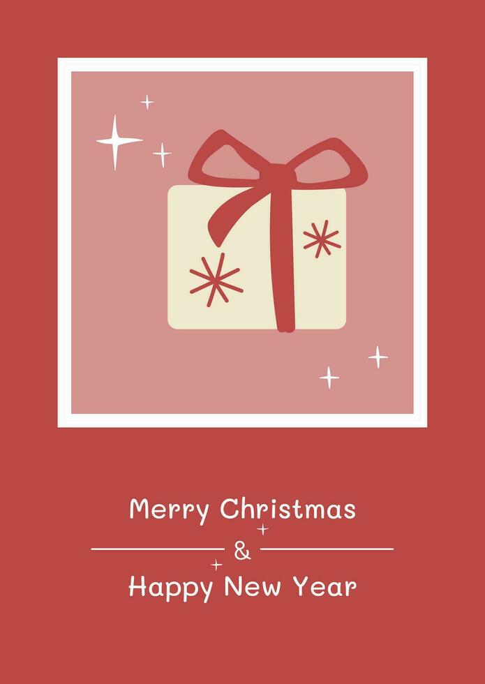 Christmas and New Year greeting card with Christmas Gift Box and greetings text for winter holidays vector