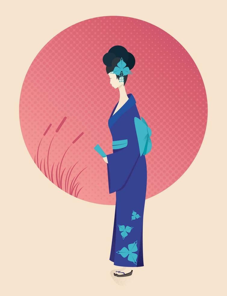Japanese woman in kimono vector