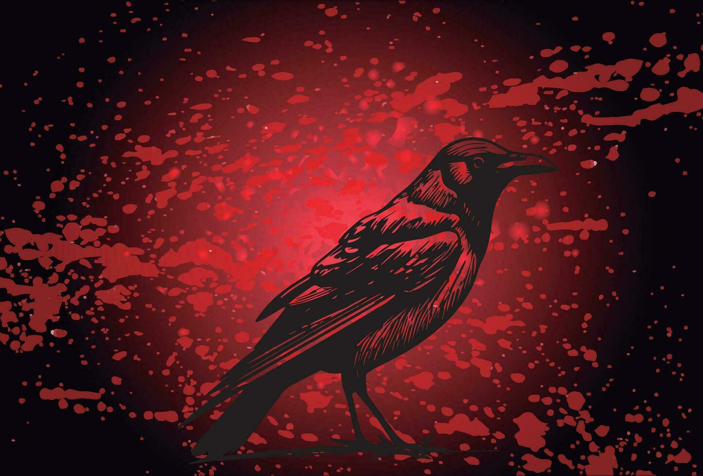Raven - Illustration with Blood Splatters on Black and Red Background vector