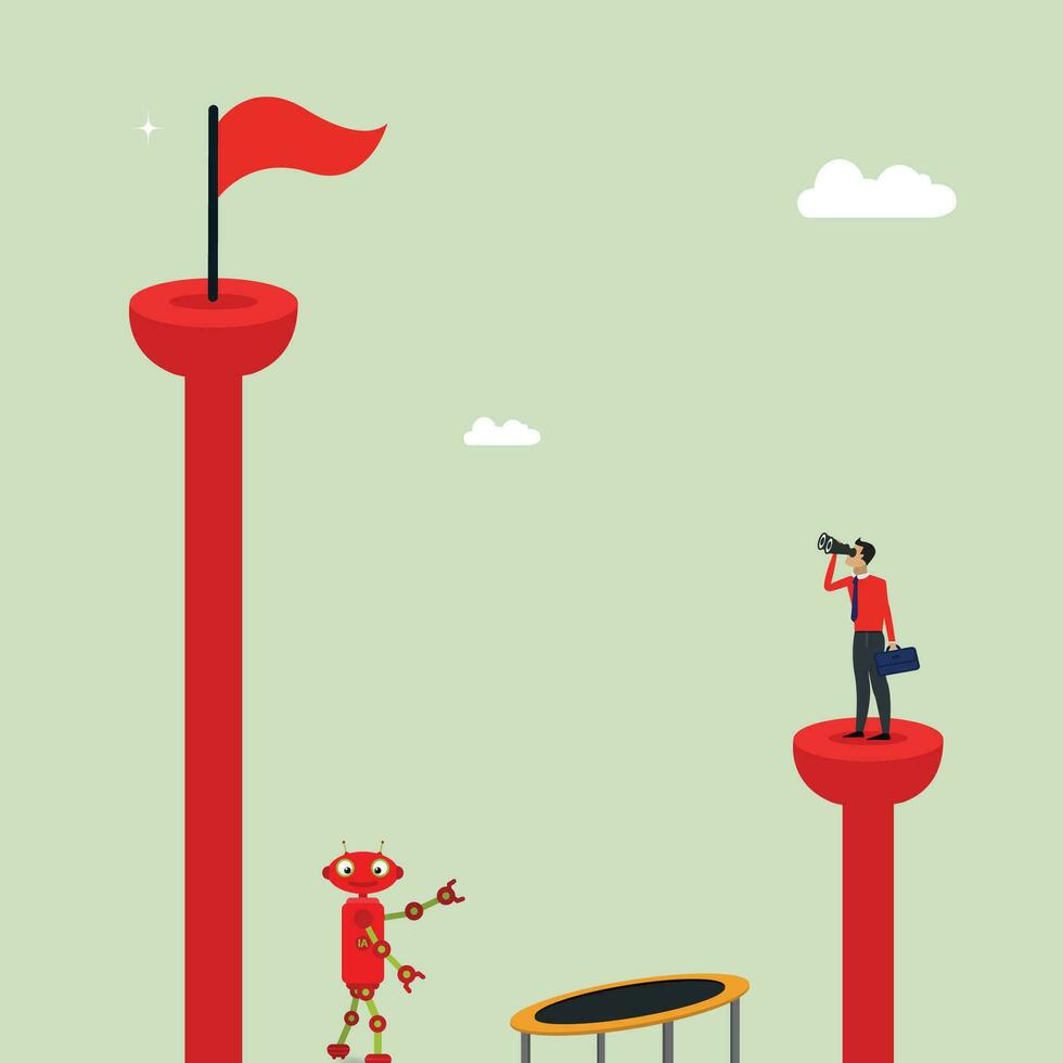 Man want to achieve target with the help of ai concept, artificial intelligence help business man to get success vector