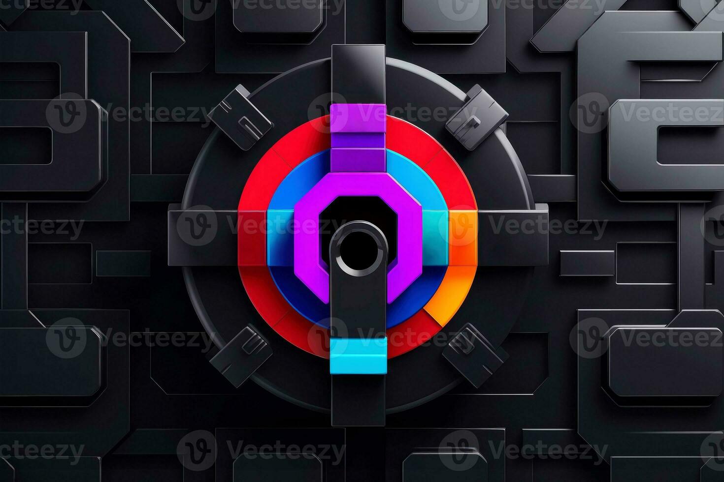 AI generated Abstract colorful neon padlock on black background, Generative AI photo