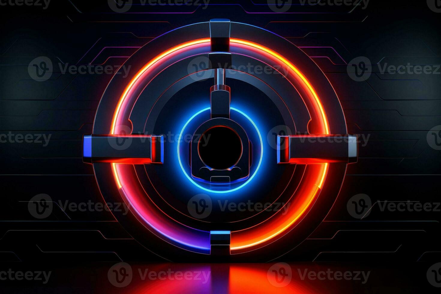 AI generated Abstract colorful neon padlock on black background, Generative AI photo