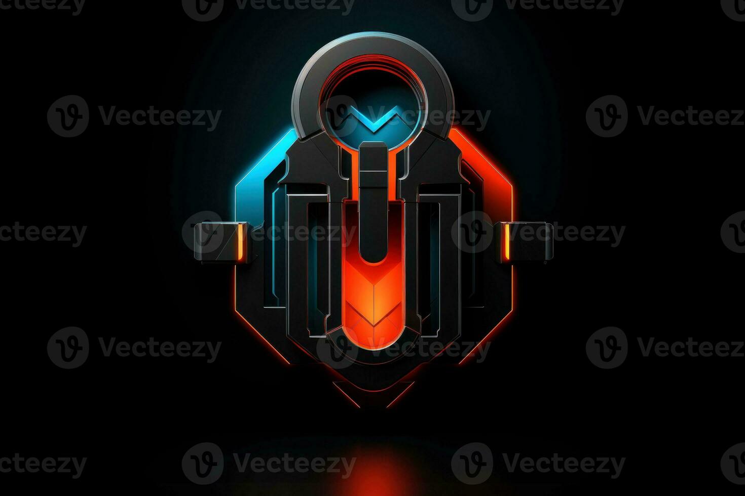 AI generated Abstract colorful neon padlock on black background, Generative AI photo