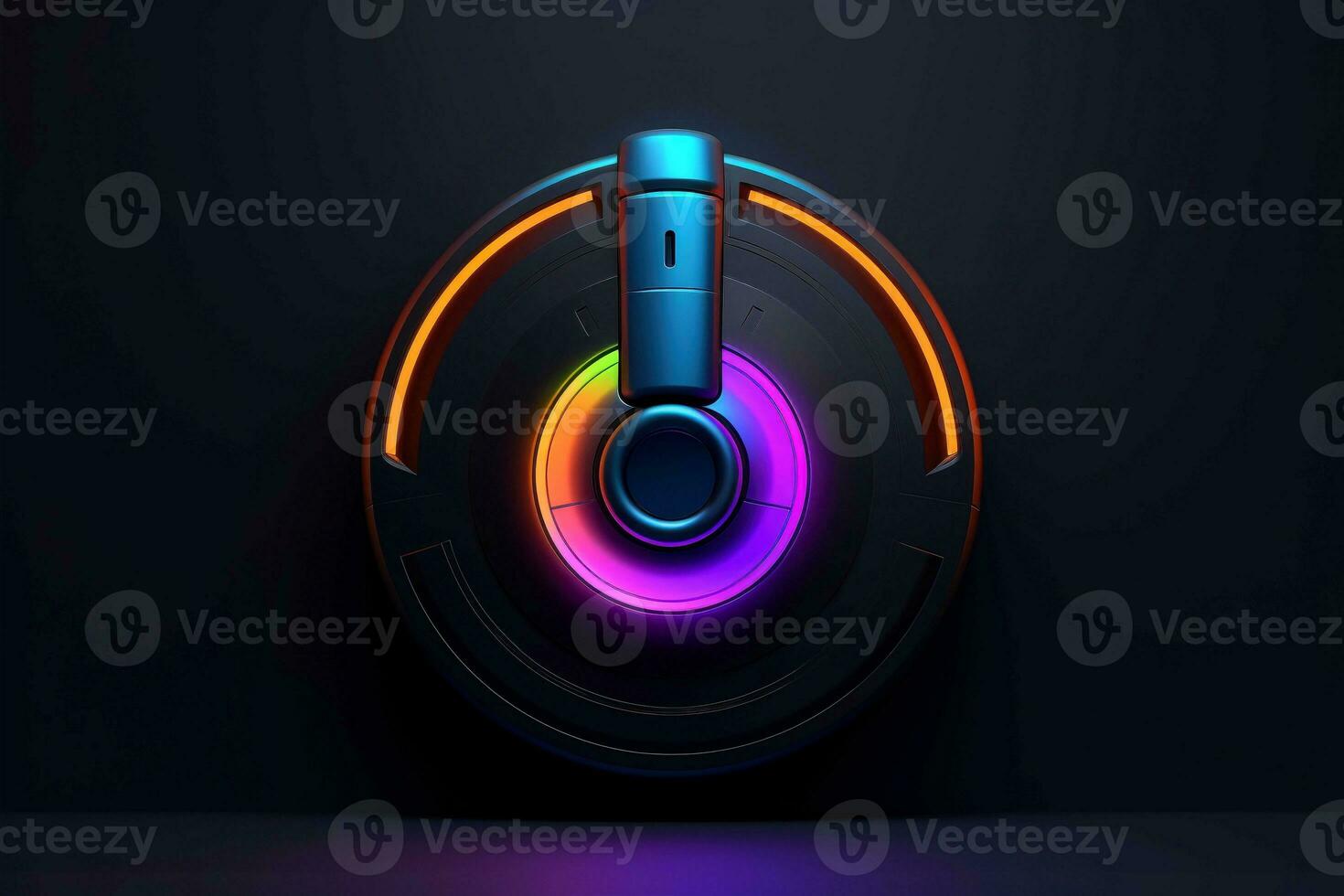AI generated Abstract colorful neon padlock on black background, Generative AI photo