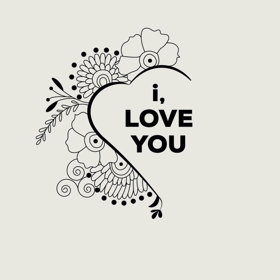 LOVE YOU. Continuous line script. Cursive text love you. Lettering vector illustration for poster, card, banner valentine day, wedding. Hand drawn word - love you, red heart. Print for tee, t-shirt.