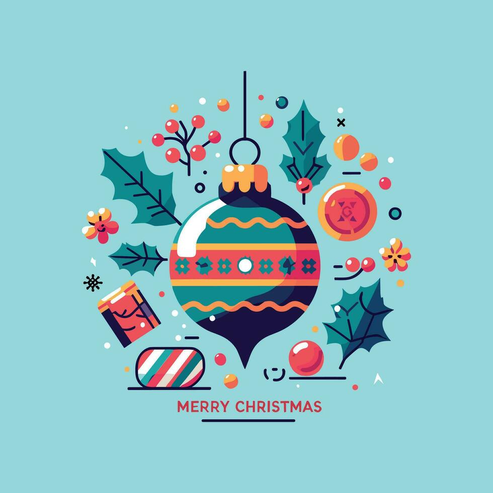 Free vector merry christmas bauble decoration background in flat colors