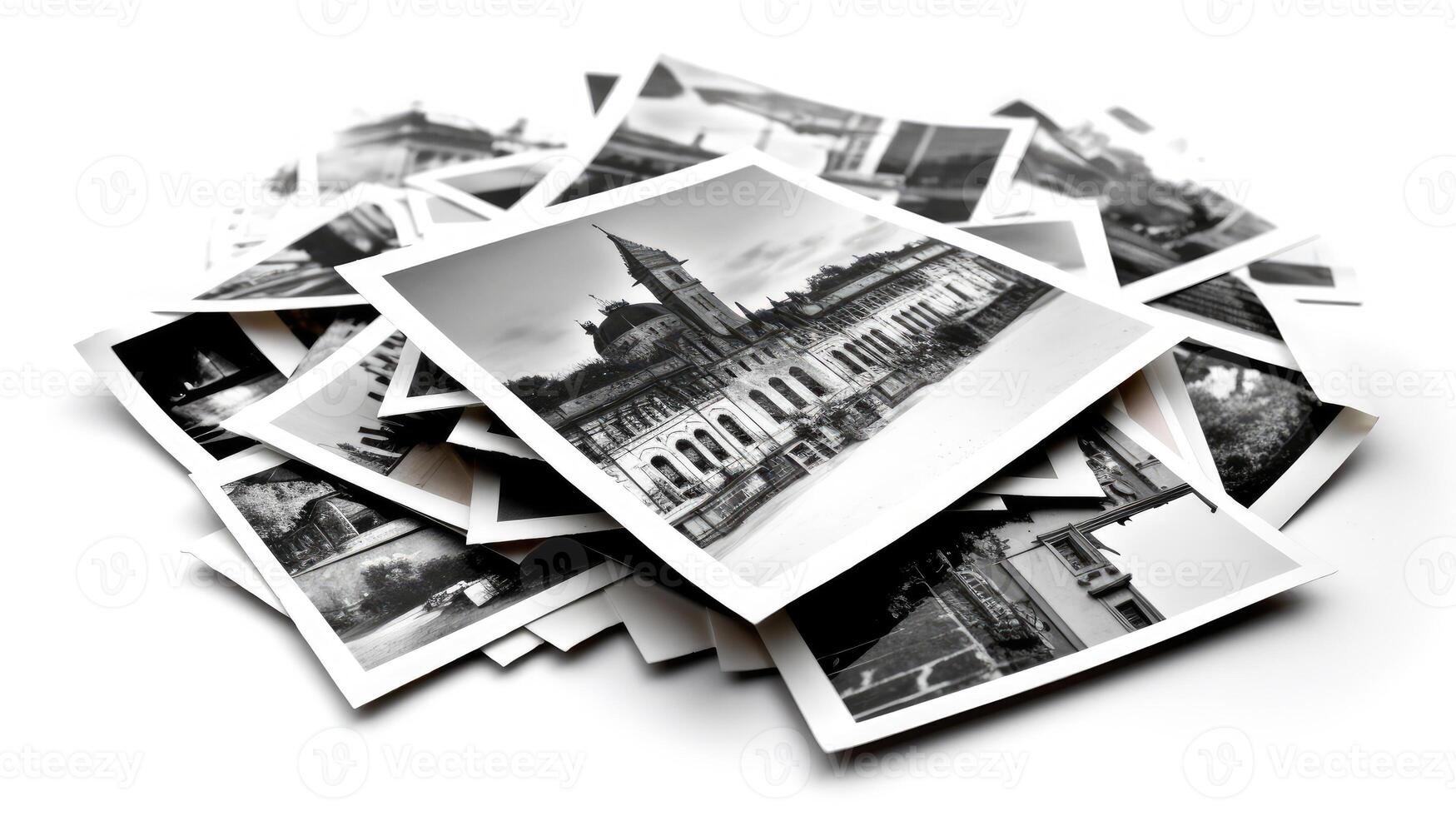 Set of photo collection prints black and white isolated on white. AI Generated