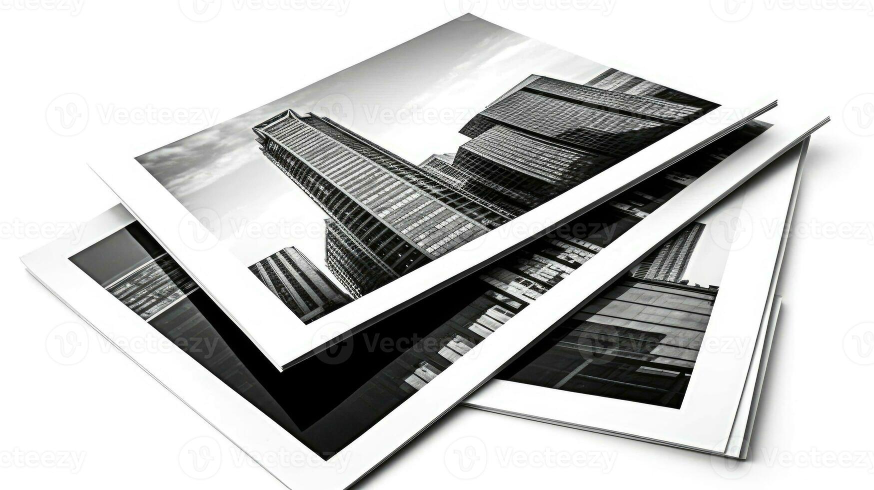 Set of photo collection prints black and white isolated on white. Building skyscraper. AI Generated