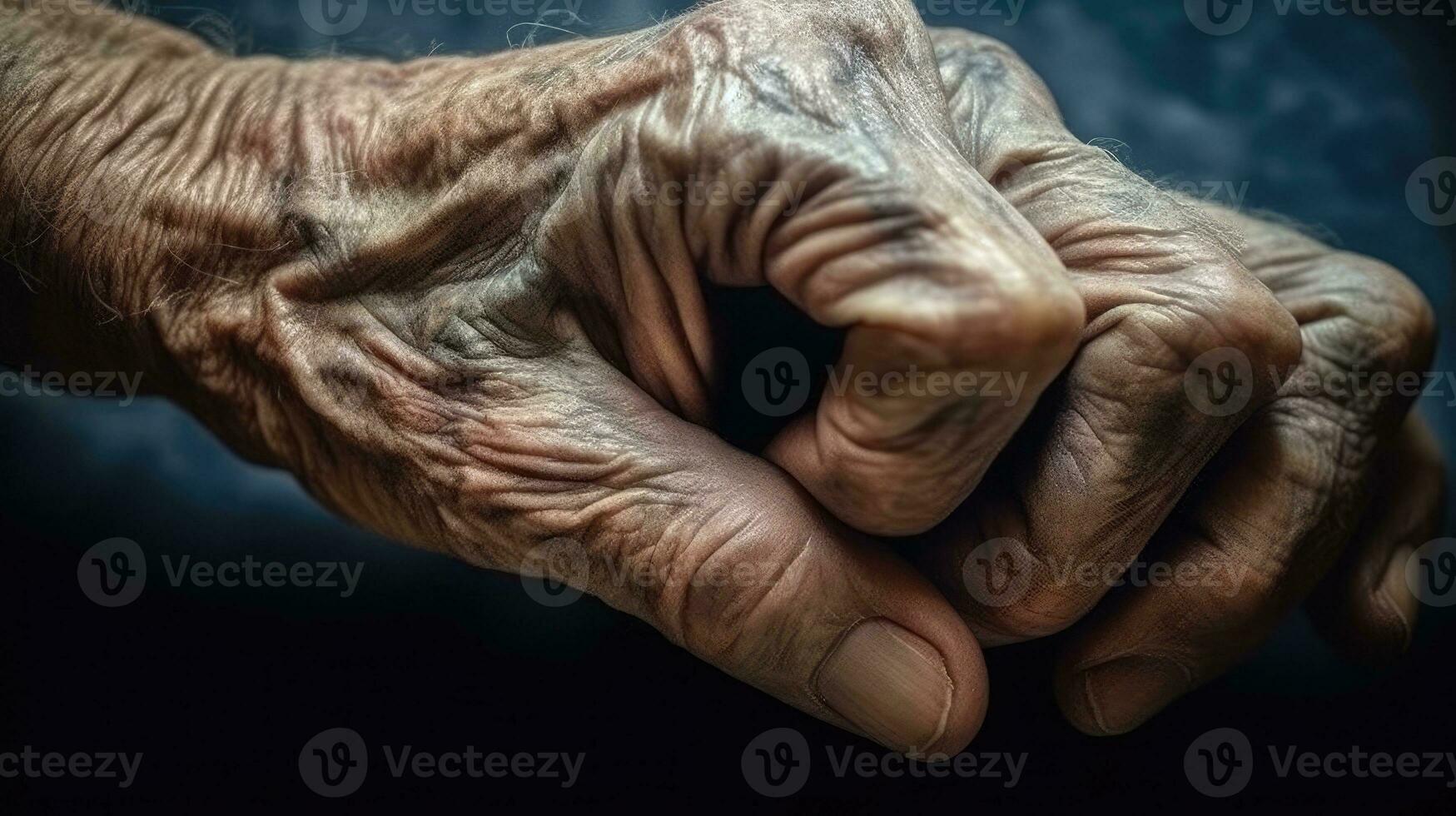 An old persons hands look wrinkled, full detail. AI Generated photo