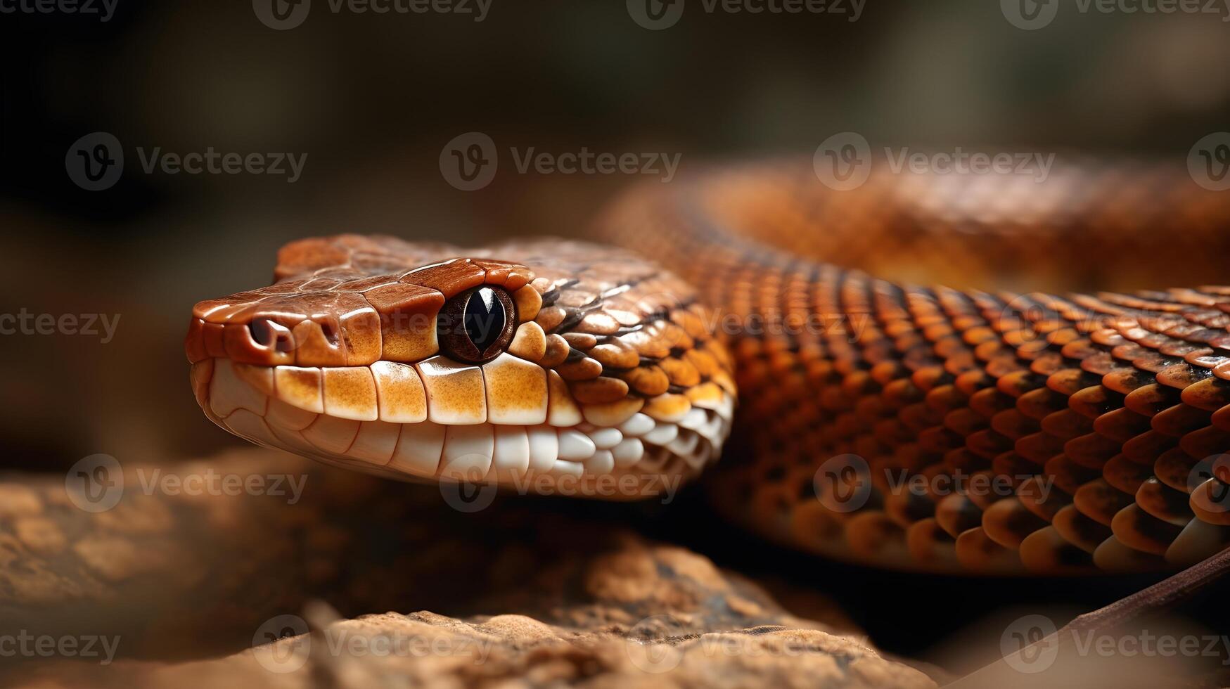 cerca arriba cabeza de jamaicano boa o amarillo serpiente o chilabothrus subflavus. ai generado. foto