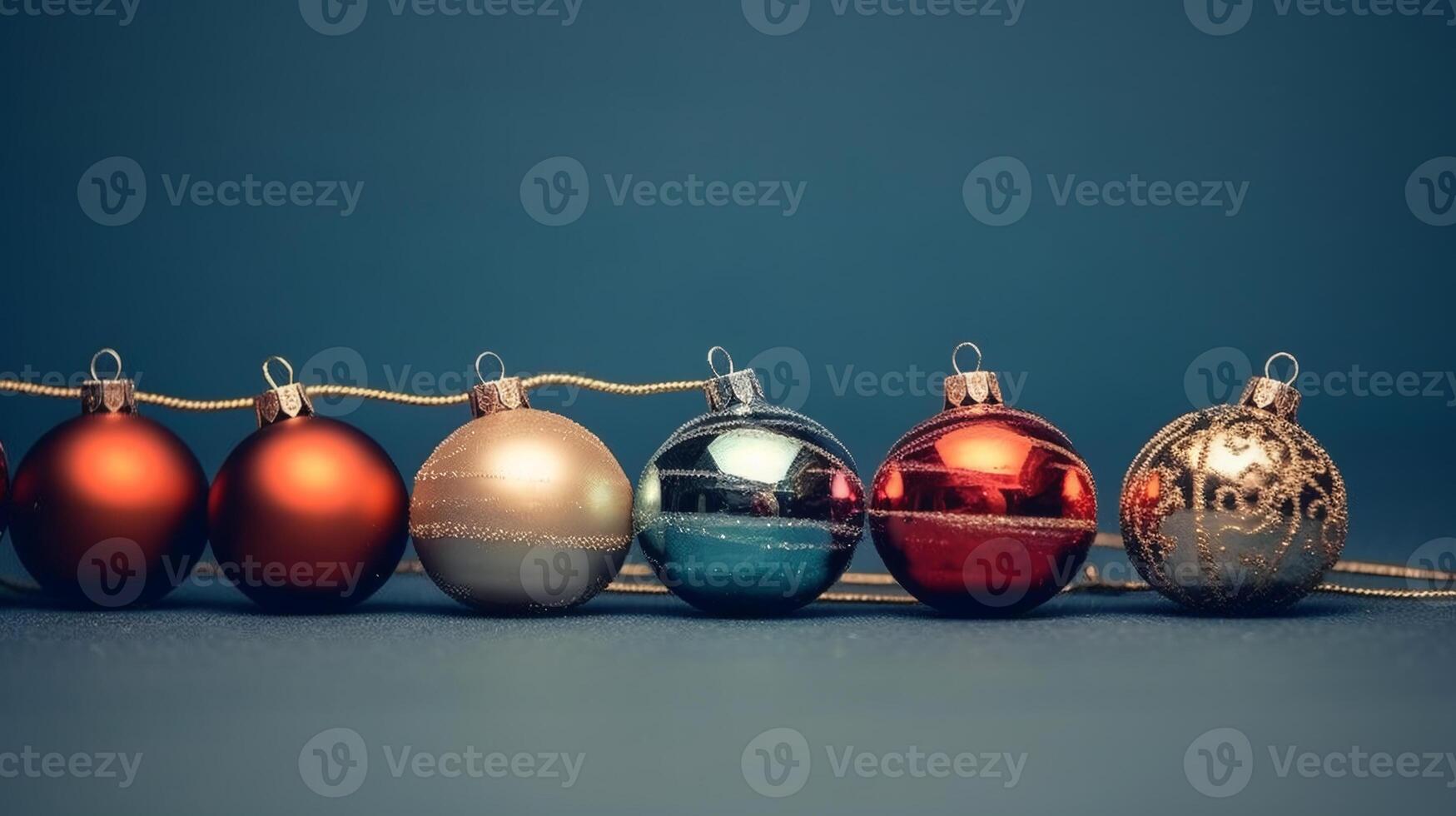 Winter seasonal Merry Christmas and happy new year background wallpaper, template, banner, poster, holiday design, beautiful christmas ball sphere Christmas tree ornament. AI Generated. photo