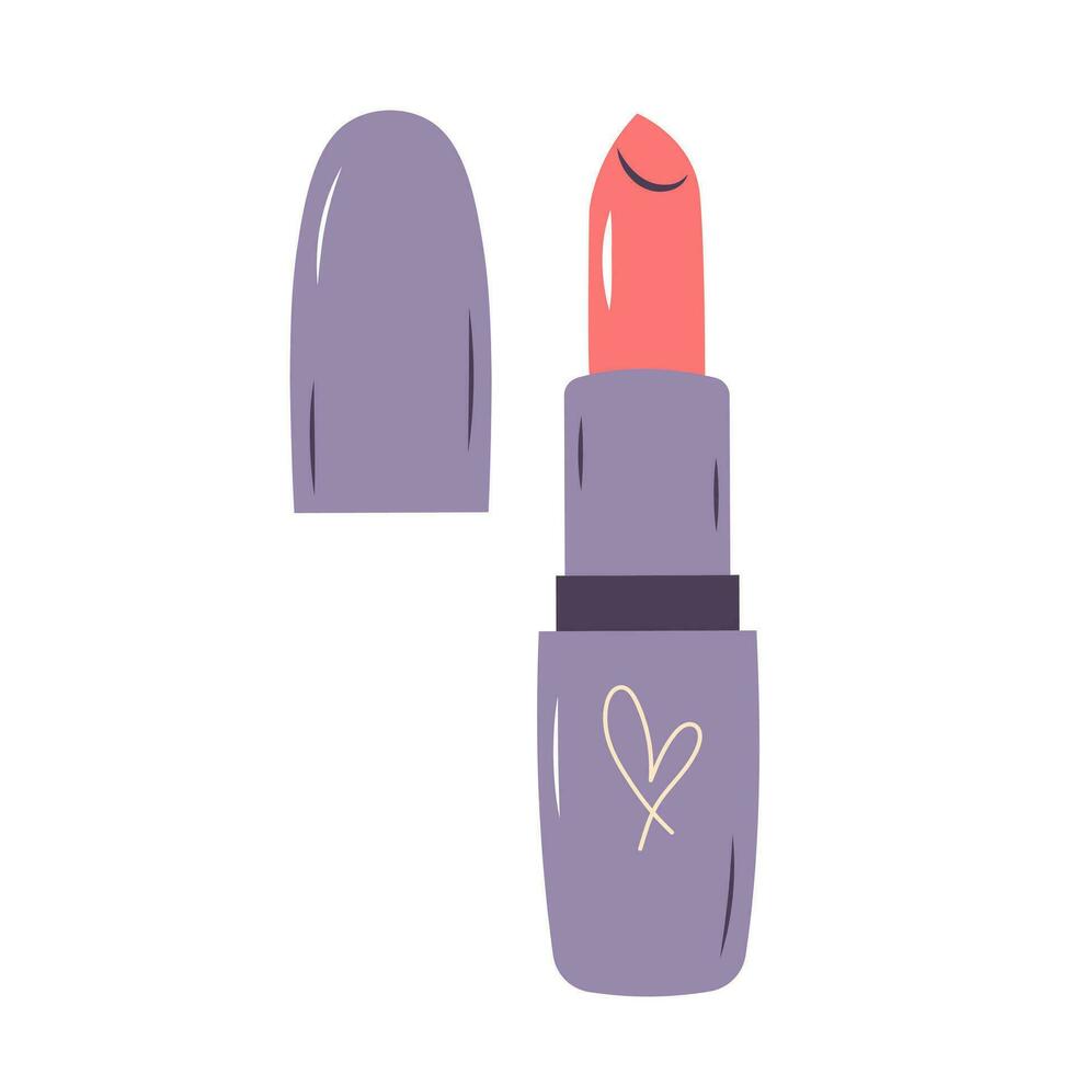 Pink lipstick. Open cosmetic tube. Fashion glamour makeup icon. vector