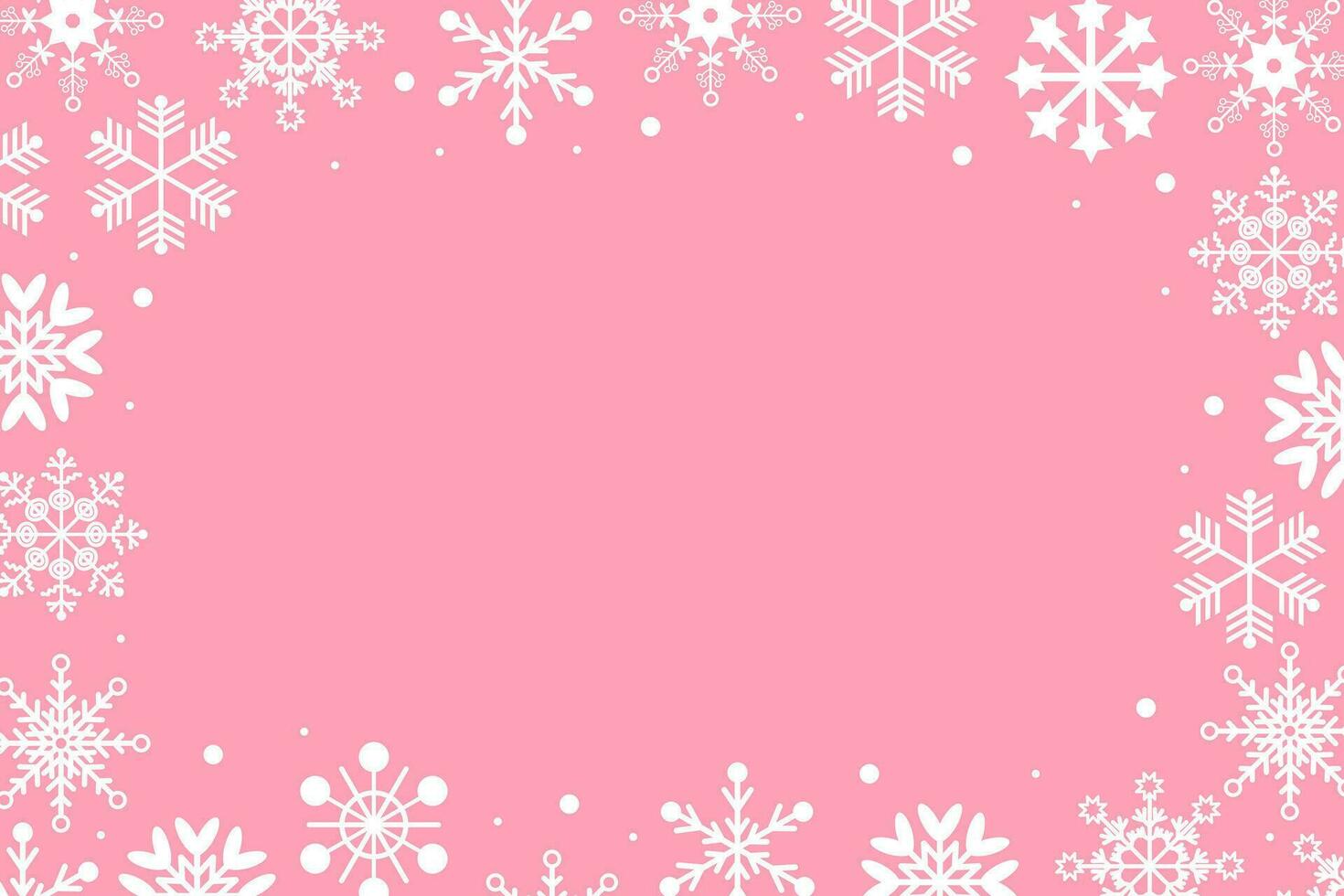 Pink background with white snowflakes. Festive Xmas design. Pinkmas. Empty space for your text. Template for cards, banner, poster. vector