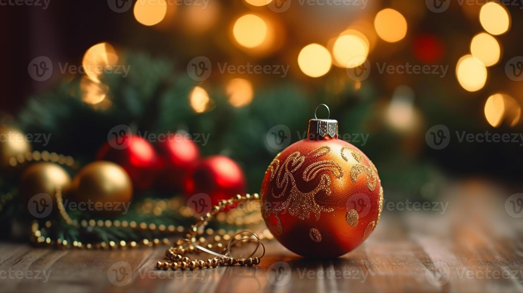 invierno estacional alegre Navidad y contento nuevo año antecedentes fondo de pantalla, plantilla, bandera, póster, fiesta diseño, hermosa Navidad pelota esfera Navidad árbol ornamento. ai generado. foto