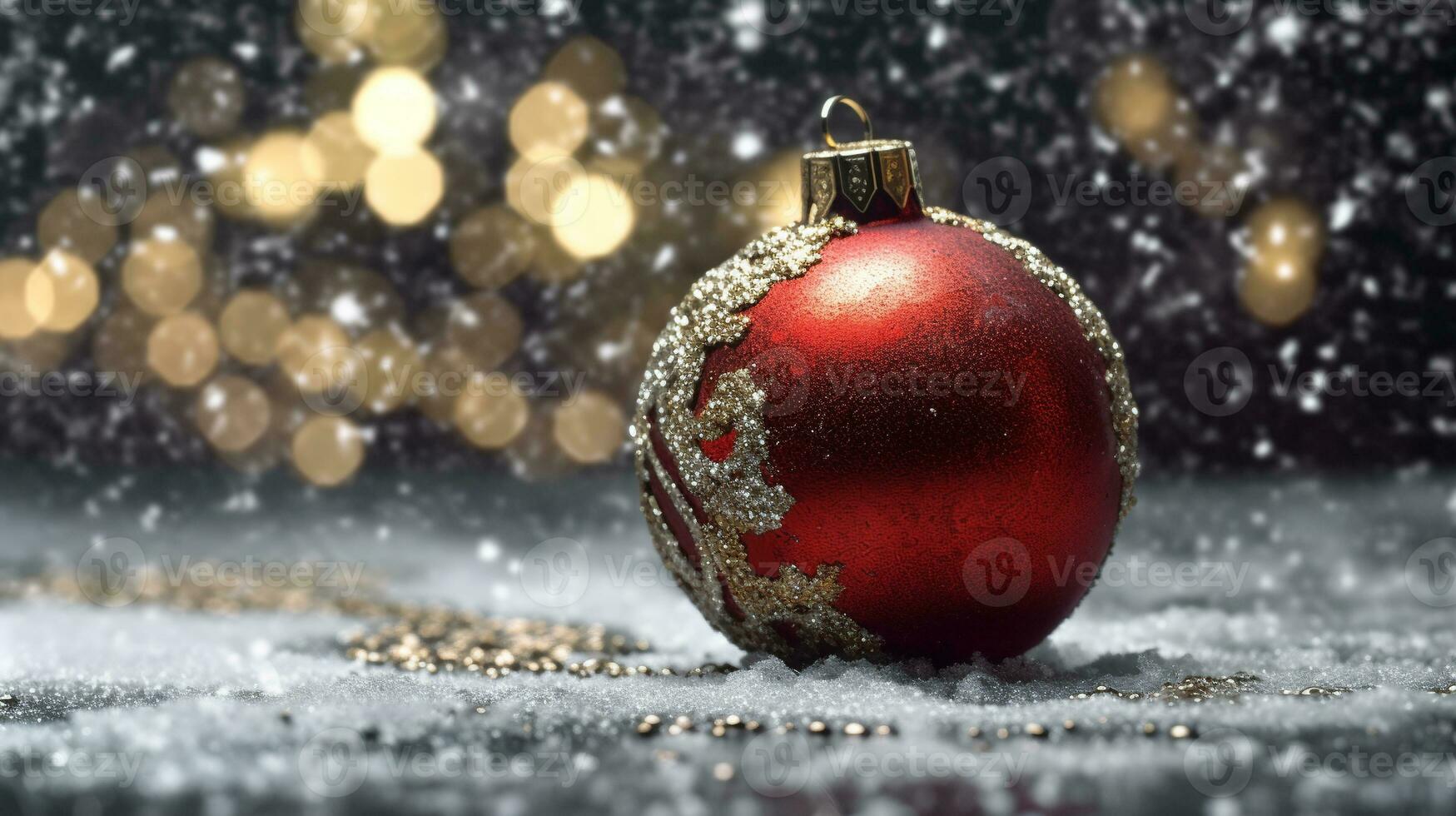 Winter seasonal Merry Christmas and happy new year background wallpaper, template, banner, poster, holiday design, beautiful christmas ball sphere christmas tree ornament. AI Generated. photo