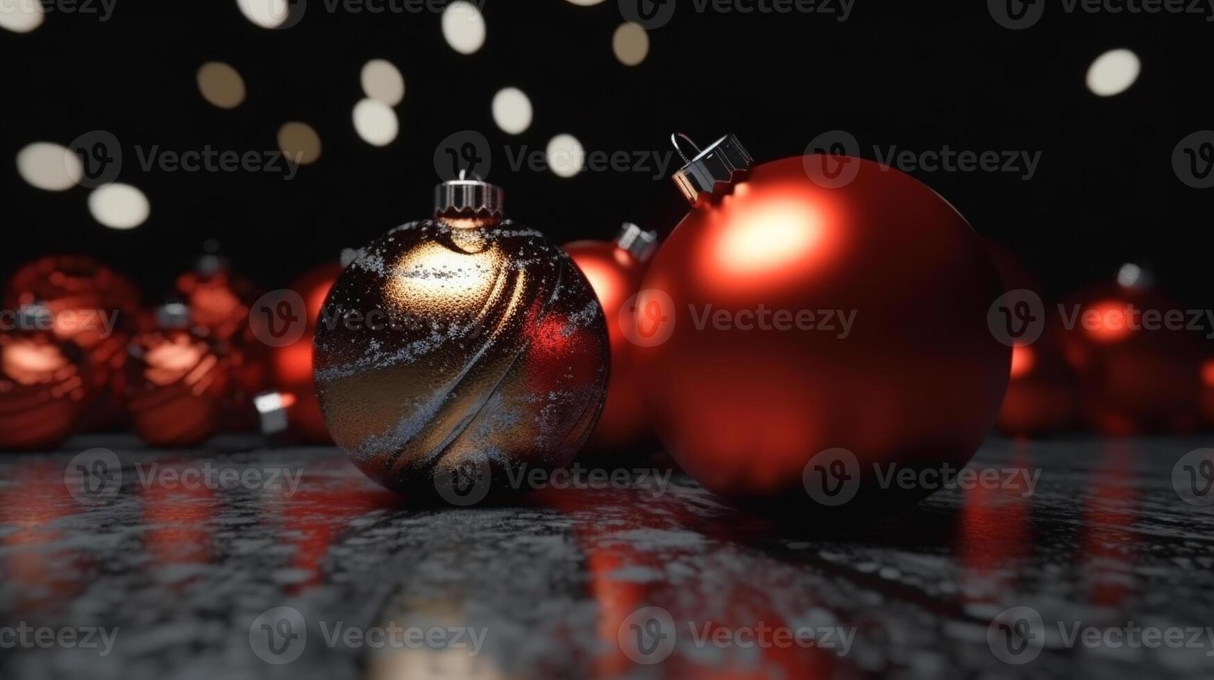 Winter seasonal Merry Christmas and happy new year background wallpaper, template, banner, poster, holiday design, beautiful christmas ball sphere Christmas tree ornament. AI Generated. photo