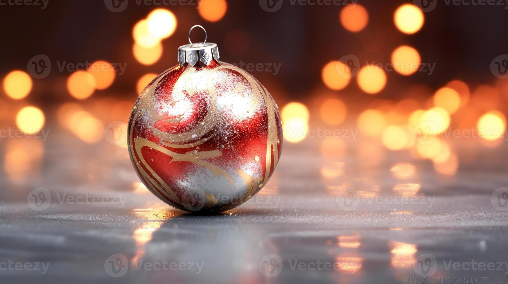 Winter seasonal Merry Christmas and happy new year background wallpaper, template, banner, poster, holiday design, beautiful christmas ball sphere Christmas tree ornament. AI Generated. photo