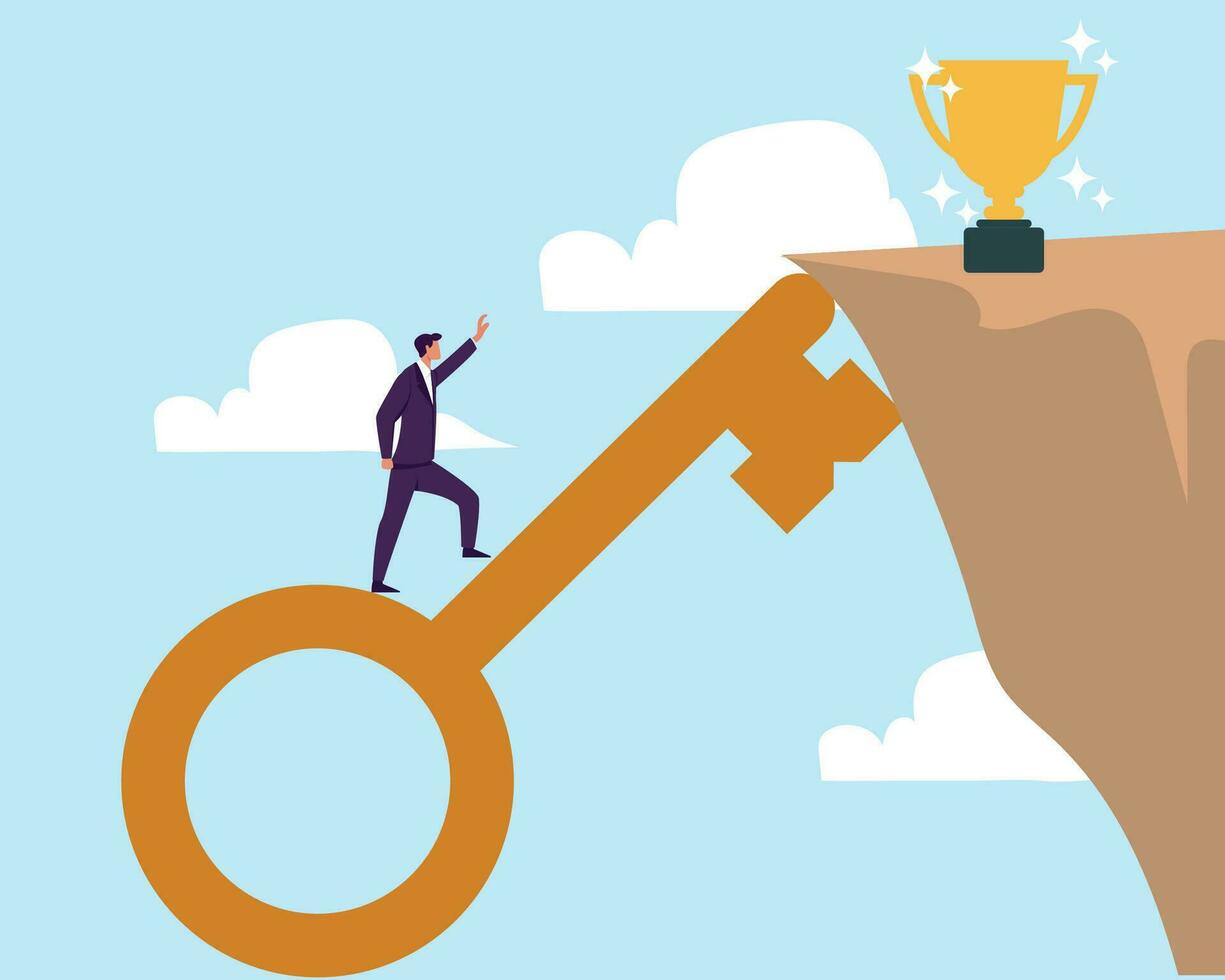 Key success, solution to solve problem and overcome obstacle, link or connect bridge to help achieve success, resolution method or resolve concept vector