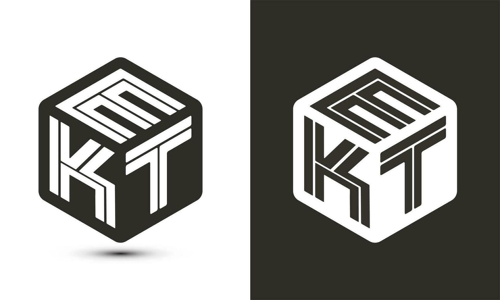 ekt letra logo diseño con ilustrador cubo logo, vector logo moderno alfabeto fuente superposición estilo.