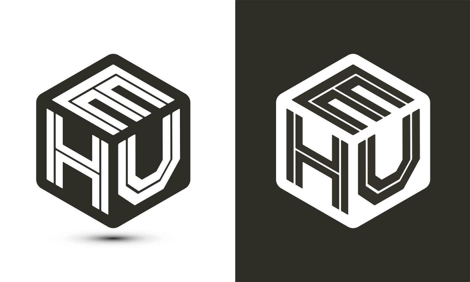 EHU letter logo design with illustrator cube logo, vector logo modern alphabet font overlap style.
