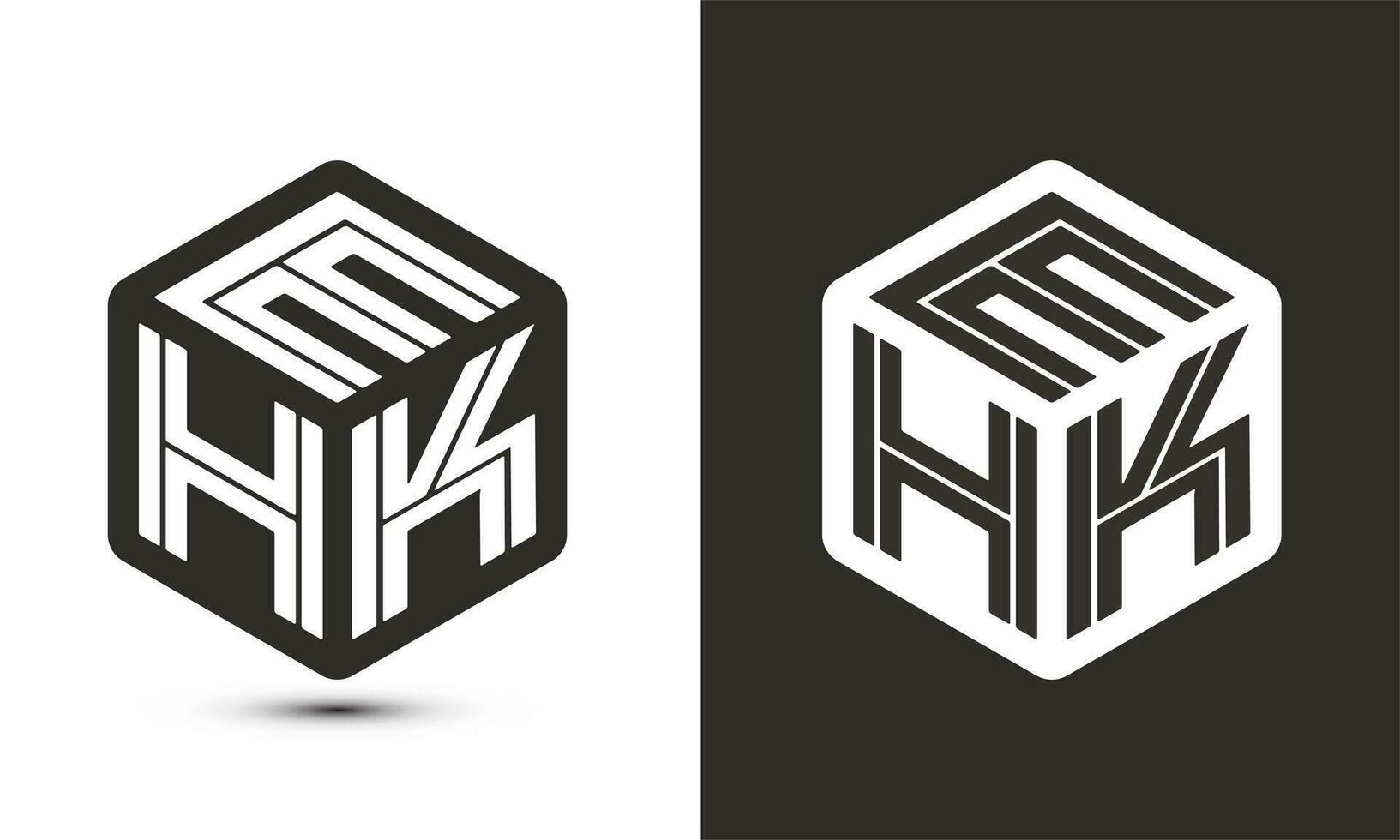 ehk letra logo diseño con ilustrador cubo logo, vector logo moderno alfabeto fuente superposición estilo.