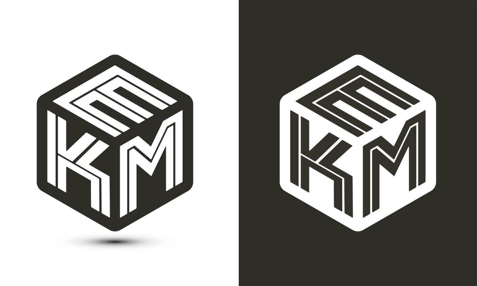 ekm letra logo diseño con ilustrador cubo logo, vector logo moderno alfabeto fuente superposición estilo.